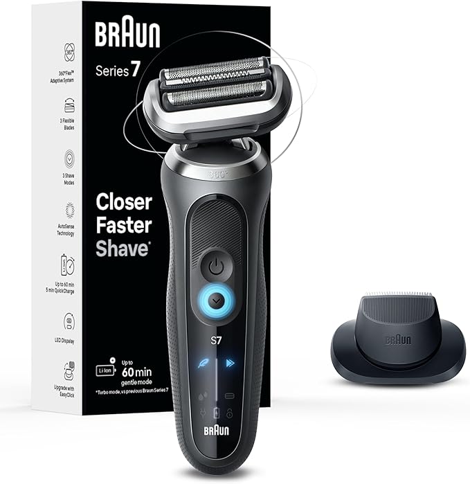 Braun Electric Shaver for Men, Series 7 7120s, Wet & Dry Shave, Turbo & Gentle Shaving Modes, Waterproof Foil Shaver, with Precision Trimmer, Space Grey