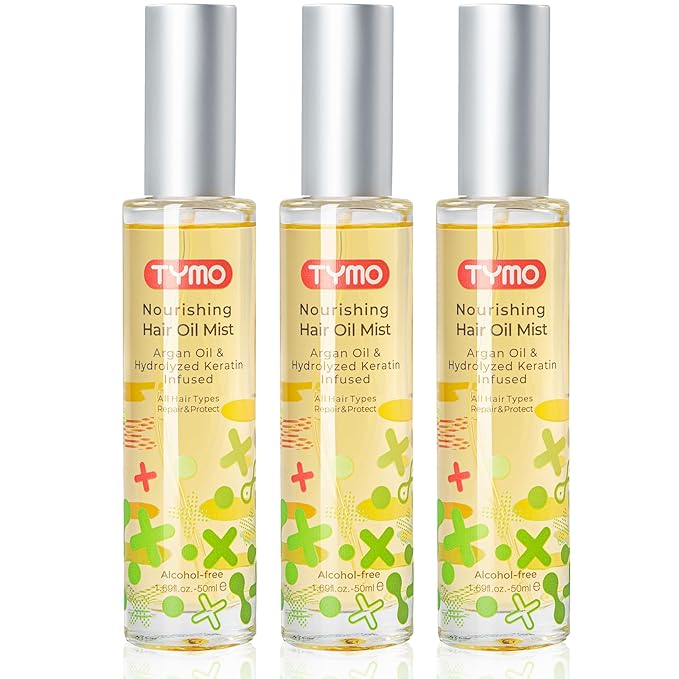 TYMO Argan Hair Oil Spray - Hydrating Veganic Natural 6 Blend Oil for Frizzy & Dry Hair, Organic Pure Formula, Daily Use Hair Treatment, Smooth Damaged Ends, Olive Oil & Vitamin E Infused, Pack of 3