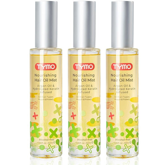TYMO Argan Hair Oil Spray - Hydrating Veganic Natural 6 Blend Oil for Frizzy & Dry Hair, Organic Pure Formula, Daily Use Hair Treatment, Smooth Damaged Ends, Olive Oil & Vitamin E Infused, Pack of 3