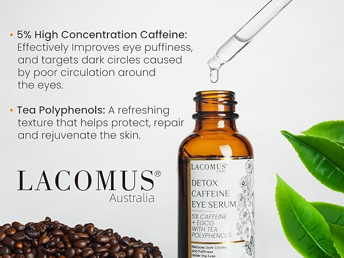 Advance Caffeine 5% + EGCG Serum for Brighter Eyes - Powerful Eye Contour Serum for Reduces Puffiness, Dark Circles, and Pigmentation - Hydrating and Smoothing Formula - LACOMUS Australia