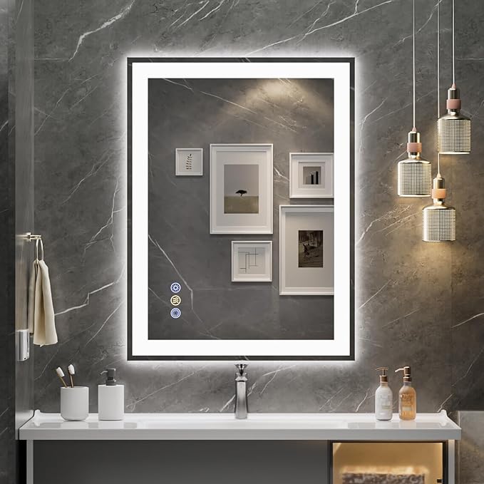 28"x 36" LED Mirror for Bathroom, Front and Backlit Controlled Separately LED Vanity Mirror with Lights, Wall-Mounted LED Smart Mirror, 3 Colors, Stepless Dimmable, Anti Fog, Memory (UL ETL)