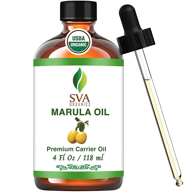 SVA Organic Marula Seed Oil - 4 Fl Oz - 100% Natural Cold Pressed Virgin Marula Oil Organic - for Face, Skin Care, Hair Care, Scalp Massage & Body Massage – Unrefined Carrier Oil with Dropper