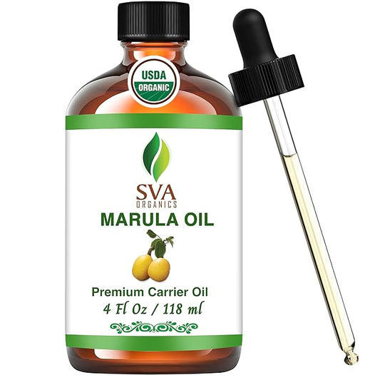 SVA Organic Marula Seed Oil - 4 Fl Oz - 100% Natural Cold Pressed Virgin Marula Oil Organic - for Face, Skin Care, Hair Care, Scalp Massage & Body Massage – Unrefined Carrier Oil with Dropper