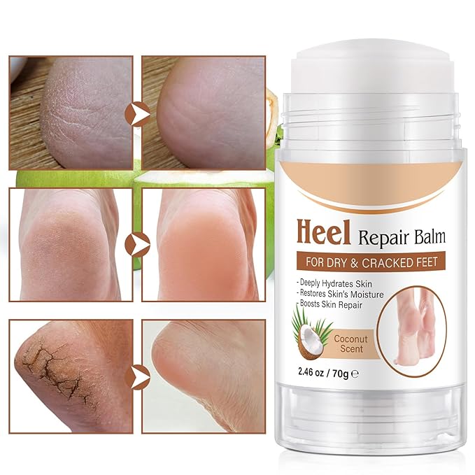 Cracked Heel Treatment Balm Stick, Dry & Cracked Foot Repair for Instant & Deep Moisturizing & Hydrating, with Aloe, Coconut Oil, Hyaluronic Aicd, Olive Oil, Coconut Scent, 2.46 oz/70 g