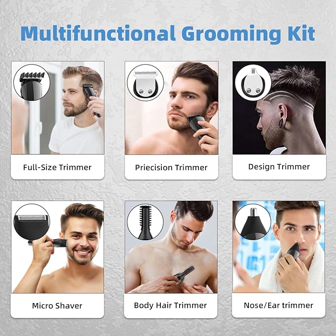 Mens Hair Clipper Beard Trimmer Cordless Mens Grooming Kit Trimmer for Beard Head Face and Body Waterproof IPX7 LED Power Display
