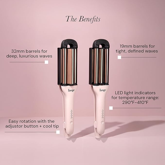 L'ANGE Hair VersaWaver Adjustable Titanium Waver | Pick 19mm or 32mm Waves with 1 Tool | Titanium 3-Barrel Waving Tool | Cool Tip Also Rotates Barrel to Change Wave Lengths (Blush)