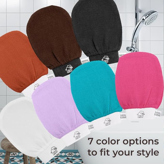 Natural Elephant Exfoliating Hammam Glove - Face and Body Exfoliator Mitt (Black, Brown and Orange (Pack of 3))