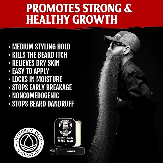 Mad Viking Valhalla Beard Balm – Non-Greasy Balm to Soften and Style with a Medium Hold - Made with Shea Butter, Beeswax & Premium Oils - Smooth Sandalwood & Vanilla Scent, Made in the USA - 2oz