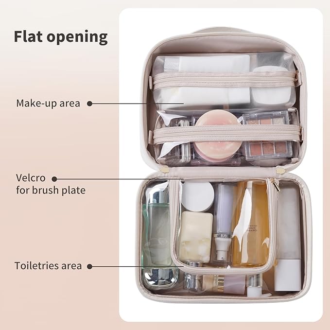 RIGHT AWAY Travel Toiletry Bag for Women, Waterproof Makeup Bag&Case, Portable Cosmetic Organizer Checkered Make up Bag for Full Sized Toiletries，Cosmetics and Travel-Size Accessories,White Checkered