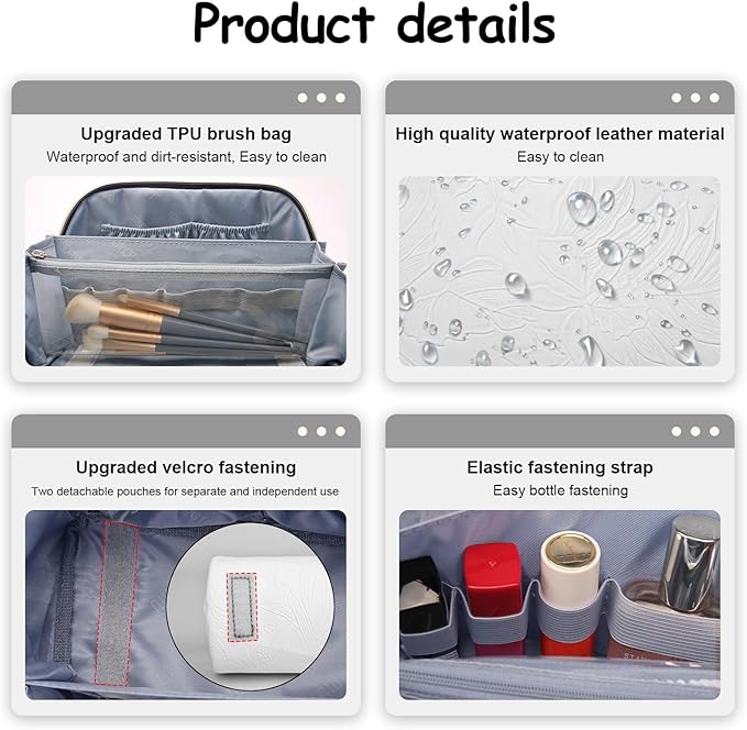 BOYATU Travel Makeup Bags Cosmetic Organizer Bag: 3-Set Large Capacity Make up Bag - PU Leather Toiletry Bags for Women - Wide Open Portable Pouch with Divider & Handle (02-White)