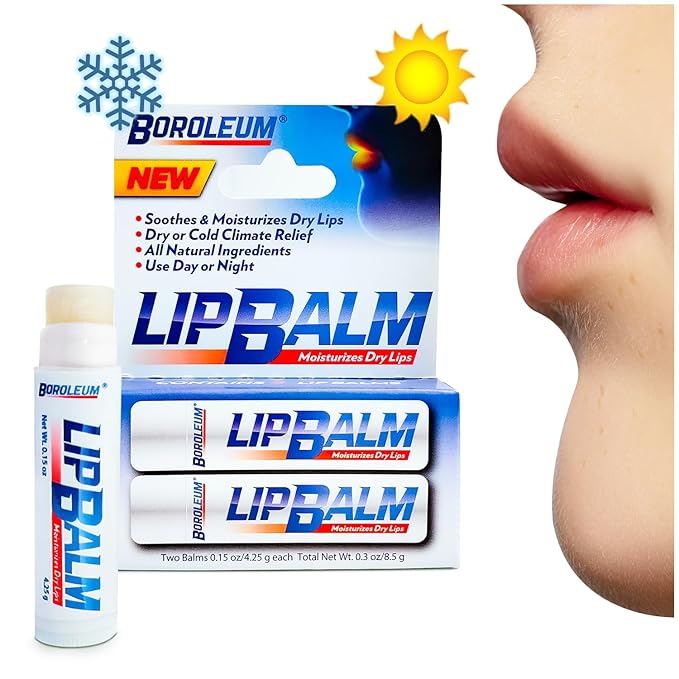 Natural Lip Balm by Boroleum | Best Chapped Lip Moisturizer for Dry Cracked Lips | All Natural Ingredients for Men Women and Kids | 4.25 gr. Tubes, 2 Lip Balms Per Pack