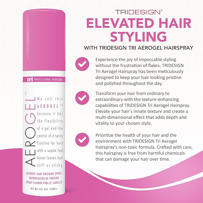 TRI Design Aerogel Hairspray - Strong Hold Hair Finishing Spray for Volumizing & Control, Flexible Styling for All Hair Types, Non-Sticky and Scented - For Women and Men - Travel Size Pack of 4 (3 Oz)