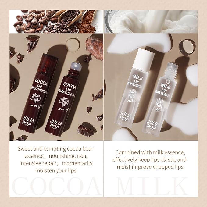 Lip Oil, Lip Balm Set Lasting Moisturizing and Care of your Lips, Lip Sleeping Mask Cracked Dry Lips Moisturize, Coco for Day and Milk for Night（Pack of 2）