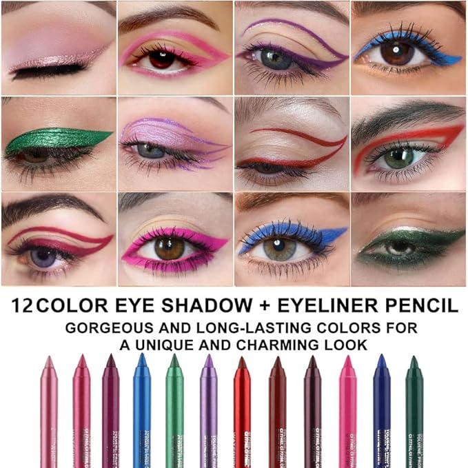 evpct 6Pcs Glitter Eyeliner Pencils Set delineadores de colores para ojos lapiz de ojos negro a prueba de agua Pink Rose Red Orange Purple Metallic Colorful Liquid Eye Liners Set for Women Waterproof