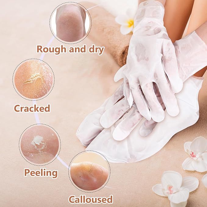 18 Pairs Moisturizing Hand & Foot Masks with Honey, Milk, Vitamin E & Glycerin, Intensely Hydrating Foot Mask For Dry Cracked Feet, Moisturizing Socks for Cracked Heel Treatment