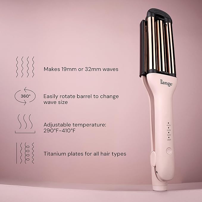 L'ANGE Hair VersaWaver Adjustable Titanium Waver | Pick 19mm or 32mm Waves with 1 Tool | Titanium 3-Barrel Waving Tool | Cool Tip Also Rotates Barrel to Change Wave Lengths (Blush)