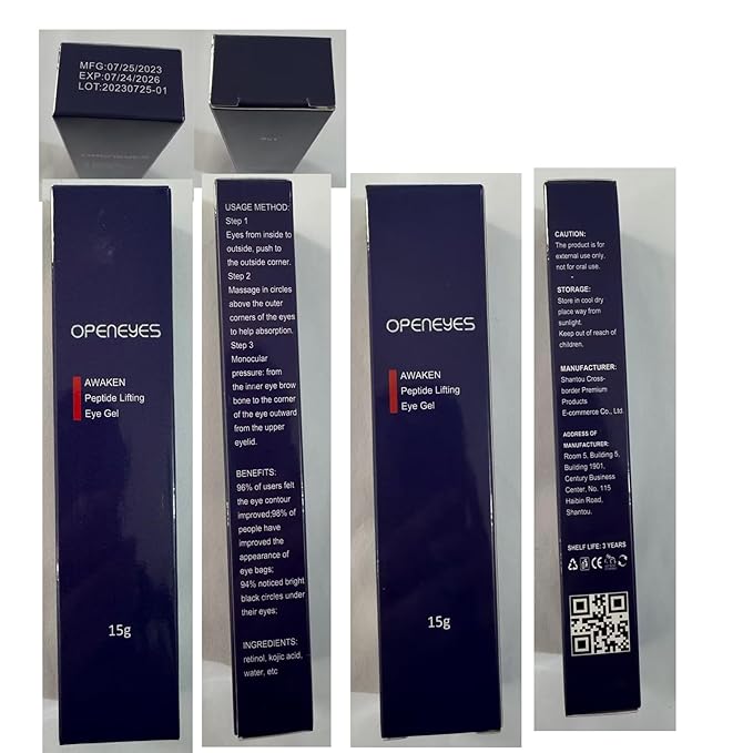 Open eyes awaken peptide lifting eye gel,peptide eye lifting gel,Reduces Dark Circles, Dark circles Hydrating firming Eye cream (5PCS)