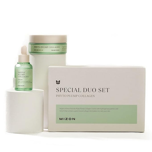MIZON Phyto Plump Collagen Special Duo Set - Phyto Plump Eye Gel Patch & Serum Vegan Formula, Vegan Skincare Kit, Korean Skincare