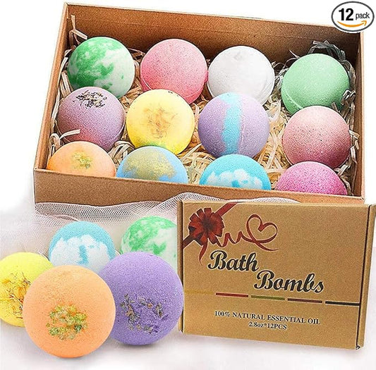 Bath Bombs Gift Set 12 PCS 2.8oz Organic Natural Essential Oils, Relax and Moisturize Skin, Luxury Spa Bomb Gifts for Girl, Mom, Kids, Wife, Birthday, Valentine's Day, Anniversary