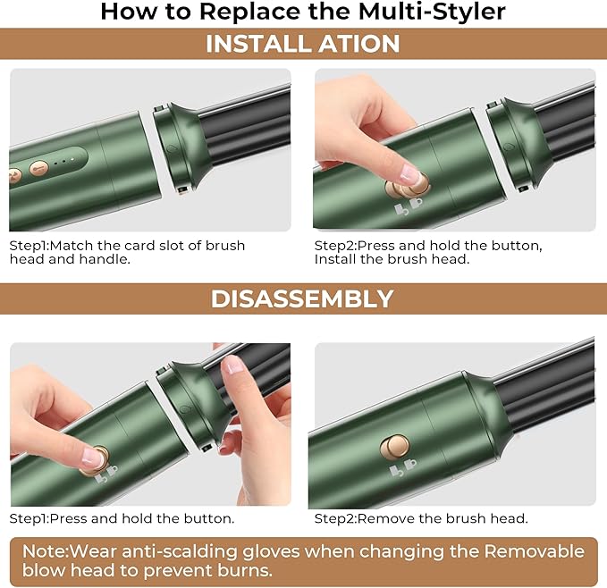 7 in ONE Hair Dryer Brush, Powerful Blow Dryer Brush with Auto- Wrap Curler, Detachable Fast Drying, Volumizing, Curling, Straightening, Ionic Hair Dryer with Diffuser, Hair Styling Tools 100-120V