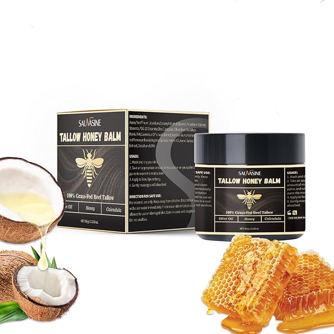 Organic Tallow Honey Balm for Nourishing Face and Body Cream,100% Grass-Fed Beef Tallow Body Butter For Dry Skin Moisturizing With Olive Oil,Honey,Calendula For Sensitive Skin Repair -60G(2.16Oz)