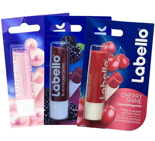 Labello Pearly Shine, Labello Blackberry Shine, Labello Cherry Shine Lip Balm Bundle