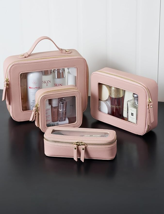 Popvibe Clear Makeup Bag Travel Cosmetic Case Transparent Toiletry Bag with Zipper, Portable Make Up Organizer Traveling Compact Car Bag for Essentials