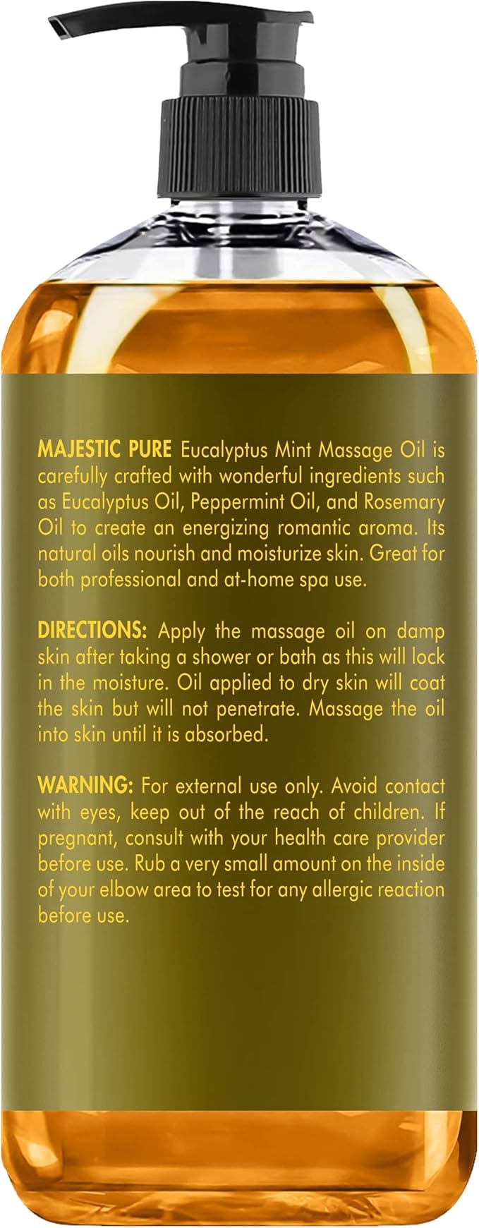 MAJESTIC PURE Eucalyptus Mint Massage Oil for Massage Therapy - Refreshing, and Relaxing - Natural Oils with Eucalyptus Essential Oil - for All Skin Types - Men and Women - 8 fl oz