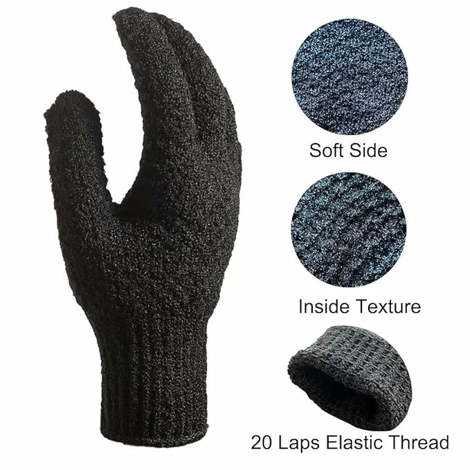 2 Pairs Bath Exfoliating Gloves for men and women – CLEEDY 4 Pcs Heavy and Large Exfoliating Gloves Scrubbing for Shower, Spa, Massage - Scrub Exfoliating Mitts for Body, Face, Hand and Foot (black)