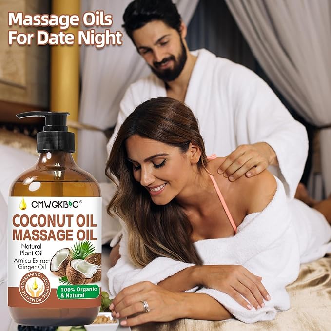 Coconut Oil Massage Oil for Massage Therapy- Relaxing Massage Oil,Carrier Oil for Essential Oils,Non-Greasy Coconut Oil for Skin and Hair,Massage Oils for Date Night Spa Body Oil for Women Men