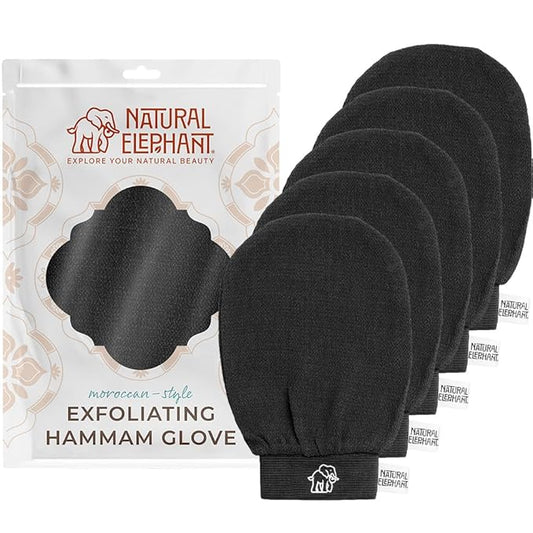 Natural Elephant Exfoliating Hammam Glove - Face and Body Exfoliator Mitt (Pure Black (Pack of 5))