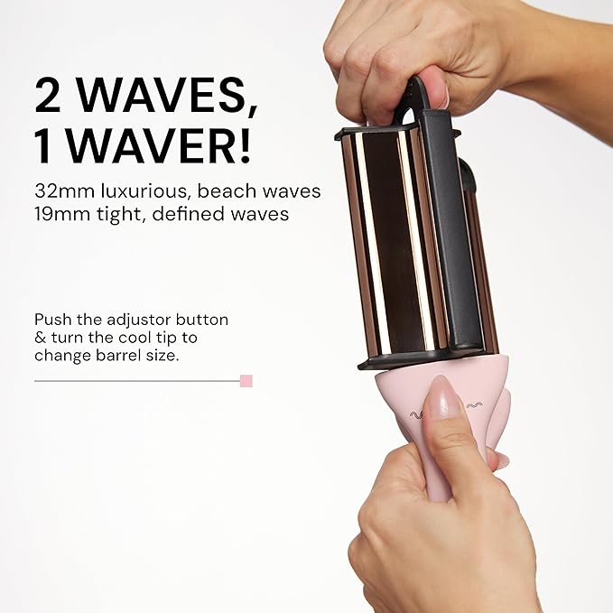 L'ANGE Hair VersaWaver Adjustable Titanium Waver | Pick 19mm or 32mm Waves with 1 Tool | Titanium 3-Barrel Waving Tool | Cool Tip Also Rotates Barrel to Change Wave Lengths (Black)