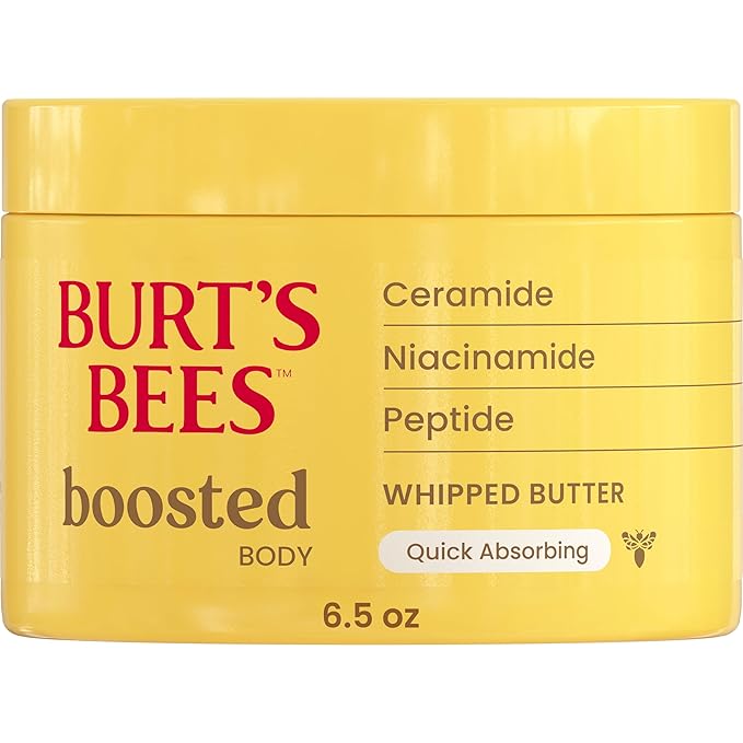 Burt's Bees Boosted Body Whipped Butter With a Ceramide, Niacinamide and Peptide Complex, Quick-Absorbing Body Butter Helps Support Skin Barrier, Tropical Scented, 6.5 oz. Jar
