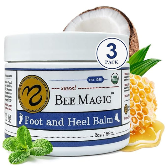 Sweet Bee Naturals Organic All Natural Foot and Heel Balm 3 (2 OZ Jars). For Dry and Cracked Feet Repair. Organic Salve Moisturizer for Heel Care & Callus Treatment. Made in USA. 3 Jars (6 OZ)