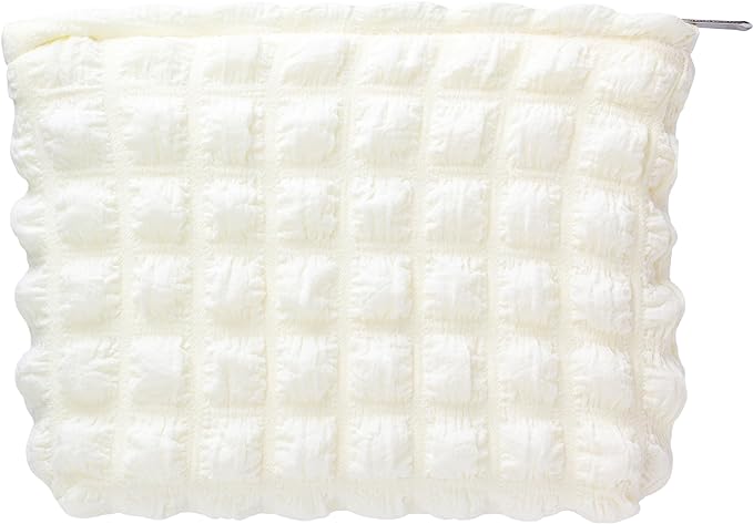 PAZIMIIK Floral Makeup Bag Large Cotton Zipper Pouch for Purse Travel Canvas Make Up Organizer for Women Cosmetic,Bubble Beige