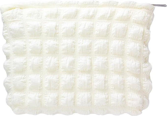 PAZIMIIK Floral Makeup Bag Large Cotton Zipper Pouch for Purse Travel Canvas Make Up Organizer for Women Cosmetic,Bubble Beige