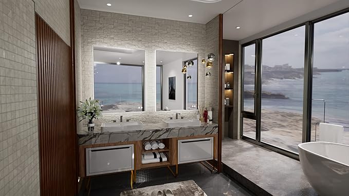 TETOTE 24x32 LED Backlit Mirror Bathroom with Light,3Color White/Warm/Natural,Anti-Fog Lighted Mirror,Dimmable,Vanity Mirror,Wall Mounted