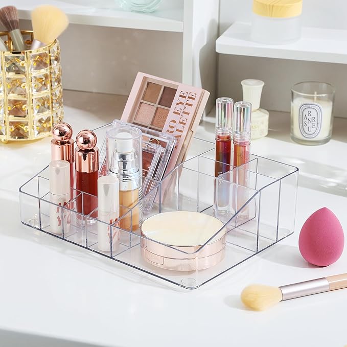 Vtopmart 1 Tier Clear Makeup Organizer, Cosmetic Storage for Dresser Countertop and Bathroom Vanity, Beauty Holder for Lipstick Brush Skincare