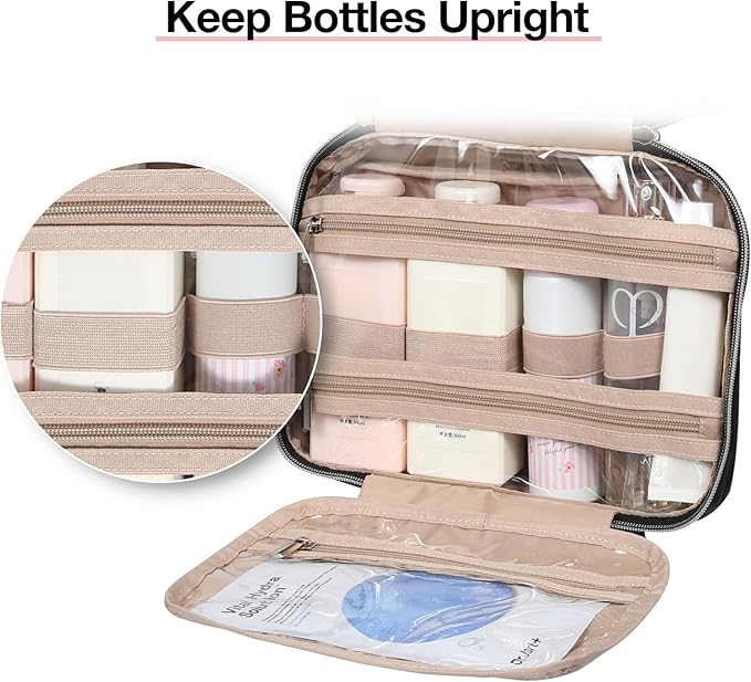 BAGSMART Toiletry Bag Hanging Travel Makeup Organizer with TSA Approved Transparent Cosmetic Bag Makeup Bag for Full Sized Toiletries, Medium-Black