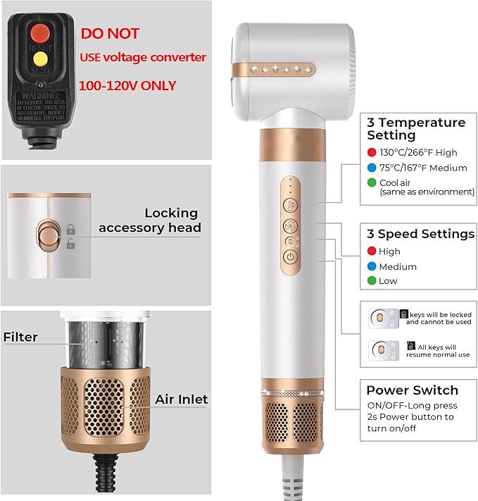 7 in ONE Hair Dryer Brush, Powerful Blow Dryer Brush with Auto- Wrap Curler, Detachable Fast Drying, Volumizing, Curling, Straightening, Ionic Hair Dryer with Diffuser, Hair Styling Tools 100-120V