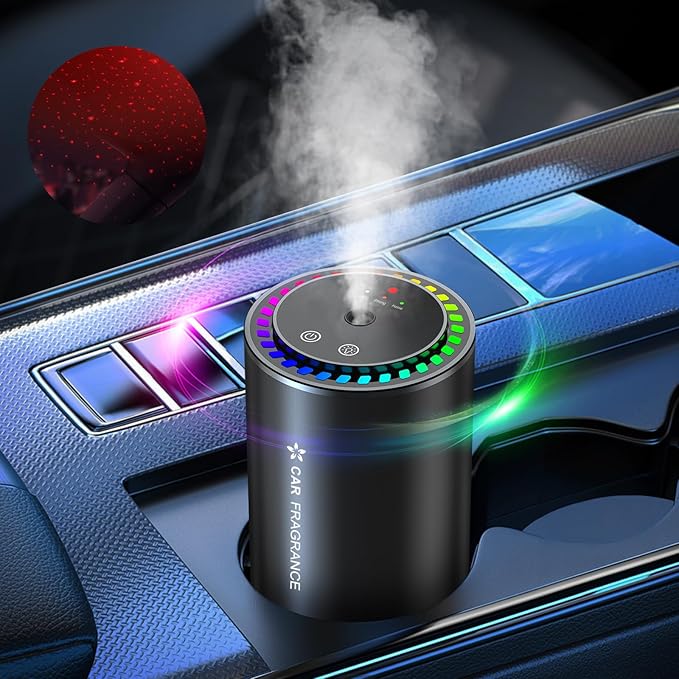 Smart Car Air Freshener, New Ultrasonic Car Diffuser, Star Projector & RGB Voice-Activated, 5S Full Odor Clean, 3 Mode & Auto On/Off, 50ML Refillable Scent Long Lasting Up to 135 Days - Cologne