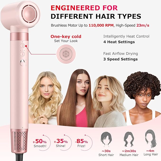5 in 1 High-Speed Hot Air Styler - Professional Frizz-Free Hair Dryer Brush, Fast Drying Hair Dryer with Diffuser, No Heat Damage Air Styler Wrap - Curl, Volumize