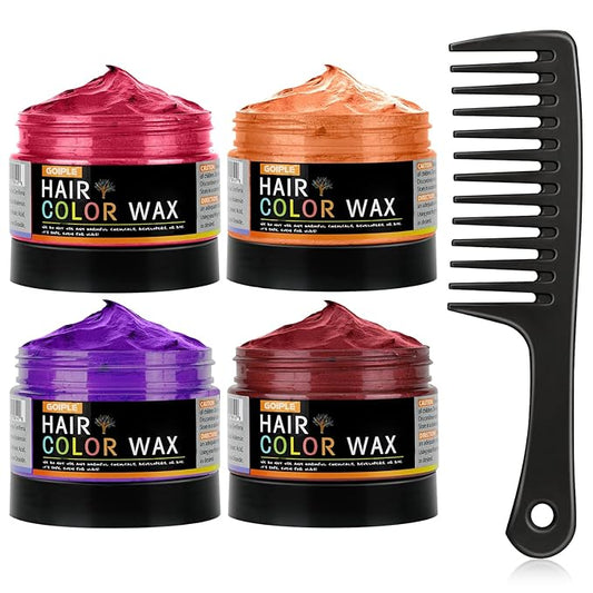4oz Temporary Hair Color Wax for Men Women Kids Daily Party Cosplay Halloween DIY Washable Hair Wax Color Natural Instant Hair Paint Wax (Red&Orange&Claret&Purple, 5pcs)