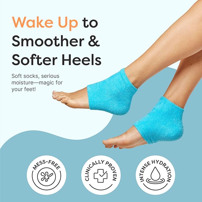 ZenToes Moisturizing Socks for Cracked Heel Treatment - Vitamin E, Olive Oil and Jojoba Oil Infused Heel Socks to Soften and Hydrate (Fuzzy Blue, Regular)