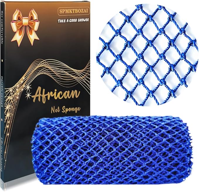 African Net Sponge Authentic, African Exfoliating Sponge Real African Net Black Owned, African Bath Sponge Back Scrubber, Body Exfoliator Shower Bath Accessories (Blue)