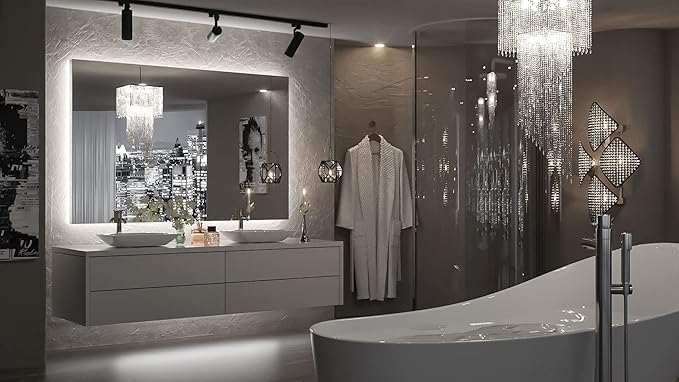 TETOTE 48 x 30 LED Backlit Bathroom Mirror with Light,3Color White/Warm/Natural,Anti-Fog Lighted Mirror,Dimmable,Vanity Mirror,Wall Mounted