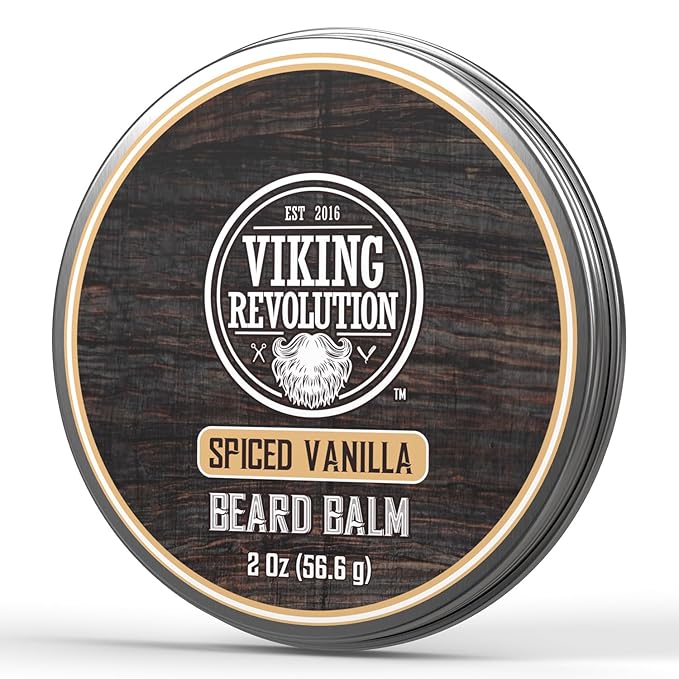 Viking Revolution Spiced Vanilla Beard Balm - Beard Butter with Argan Oil, Beard Softener for Men with Jojoba Oil - Beard Moisturizer for Men with Beeswax - Beard Wax for Men (2oz, 1 Pack)