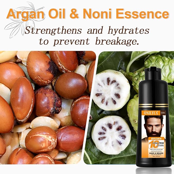 Men's Beard & Hair Dye Shampoo - Dark Brown | 10-Minute Instant Color for Beard, Mustache & Hair | Long-Lasting Gray Hair Coverage | 3-in-1 Dye, Shampoo & Conditioner | Gentle Formula | 6.8 Fl Oz