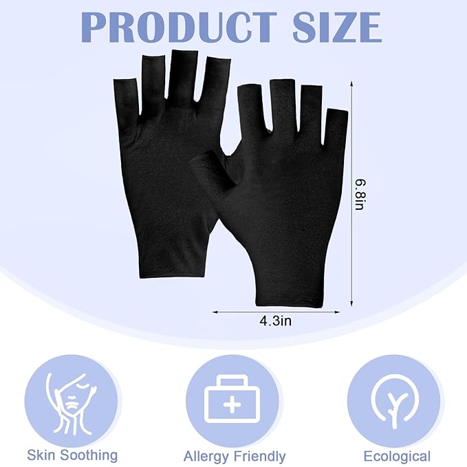 Geyoga 6 Pairs Fingerless Moisturizing Gloves Eczema Cotton Gloves for Adults Half Finger Touchscreen Lotion Overnight Dry Hands for Women Sleeping(Black)
