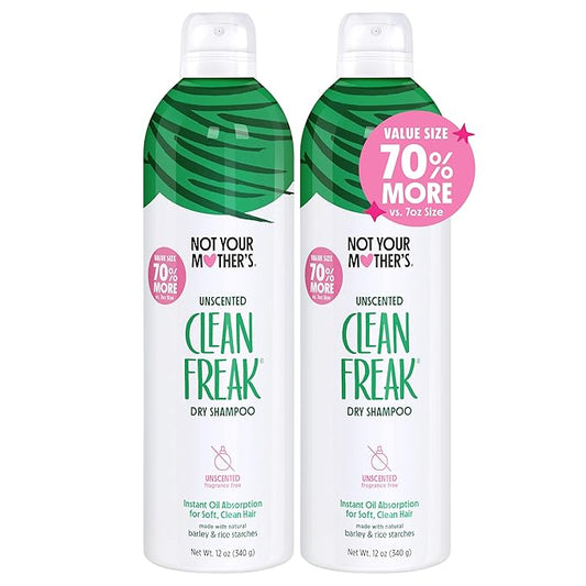 Not Your Mother's Clean Freak Unscented Dry Shampoo (2-Pack) - 12 oz - Refreshing Dry Shampoo - Instantly Absorbs Oil and Odor for Refreshed Hair